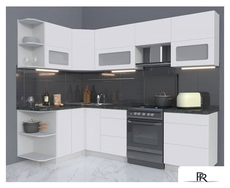 Готовая кухня Интерлиния Мила Матте 1.5x2.6 Б правая (белый-белый-кастилло темный) - Изображение №1 — Интернет-магазин ПроЗаказ