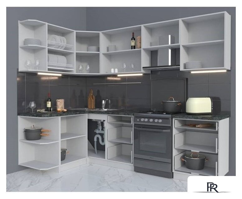 Готовая кухня Интерлиния Мила Матте 1.5x2.6 Б правая (белый-белый-кастилло темный) - Изображение №7 — Интернет-магазин ПроЗаказ