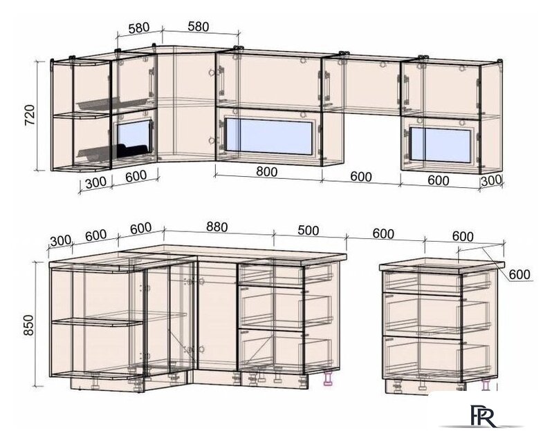 Готовая кухня Интерлиния Мила Матте 1.5x2.6 Б правая (белый-белый-кастилло темный) - Изображение №8 — Интернет-магазин ПроЗаказ