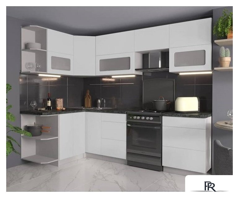 Готовая кухня Интерлиния Мила Матте 1.5x2.6 Б правая (белый-белый-кастилло темный) - Изображение №9 — Интернет-магазин ПроЗаказ