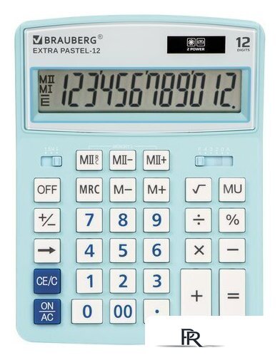 Бухгалтерский калькулятор BRAUBERG Extra Pastel-12-LB 250486 (голубой) - Изображение №1 — Интернет-магазин ПроЗаказ