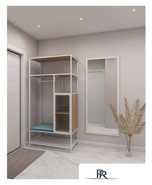 Стеллаж Hype Mebel Босс 100x200 (белый/дуб галифакс натуральный/велюр серый) - Изображение №3 — Интернет-магазин ПроЗаказ