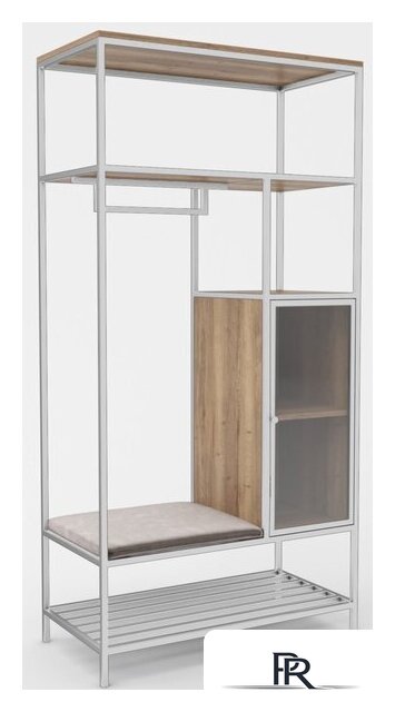 Стеллаж Hype Mebel Босс 100x200 (белый/дуб галифакс натуральный/велюр серый) - Изображение №1 — Интернет-магазин ПроЗаказ