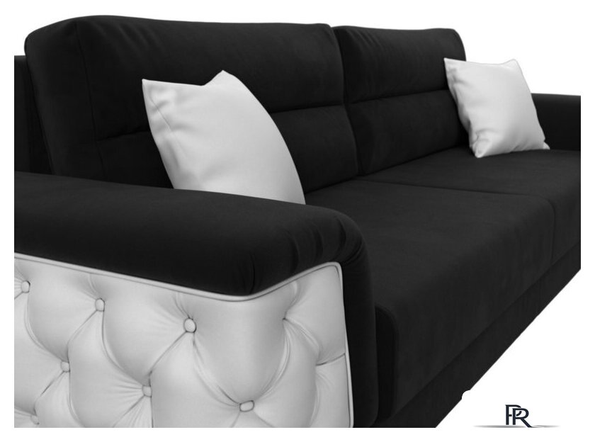 Диван Лига диванов Лига-023 119157 (микровельвет черный/компаньон/подушки экокожа белый) - Изображение №3 — Интернет-магазин ПроЗаказ