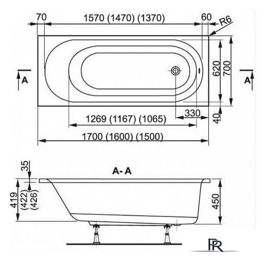 Ванна VagnerPlast Kasandra 170x70 (с каркасом и экраном) - Изображение №2 — Интернет-магазин ПроЗаказ