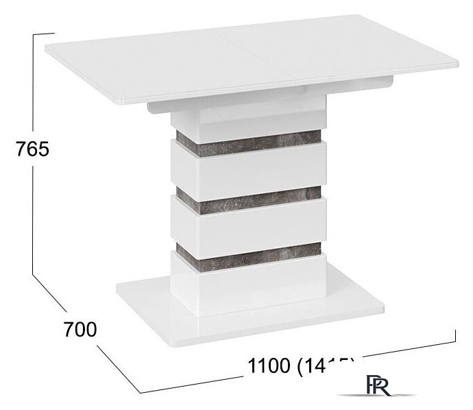 Кухонный стол Трия Мадейра тип 1 (белый глянец/ателье темный) - Изображение №2 — Интернет-магазин ПроЗаказ
