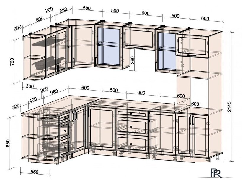 Готовая кухня Интерлиния Тренд 1.88x2.8 ВТ левая (пепел/пепел/опал светлый) - Изображение №5 — Интернет-магазин ПроЗаказ