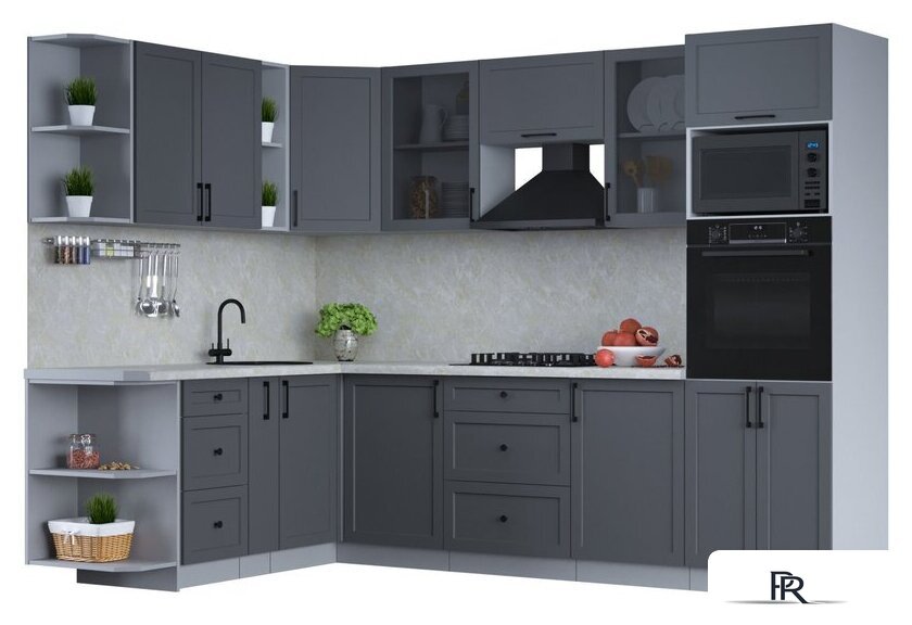 Готовая кухня Интерлиния Тренд 1.88x2.8 ВТ левая (пепел/пепел/опал светлый) - Изображение №1 — Интернет-магазин ПроЗаказ