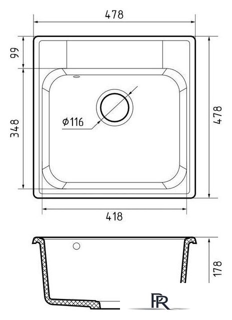 Кухонная мойка GranFest QUARZ GF-Z48 (темно-серый) - Изображение №3 — Интернет-магазин ПроЗаказ