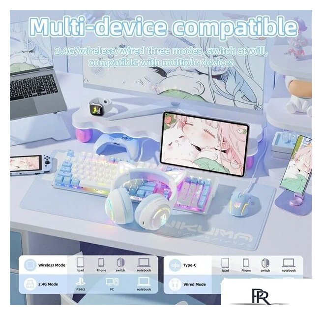 Наушники Onikuma GT838 Cat Ear (белый/голубой) - Изображение №5 — Интернет-магазин ПроЗаказ