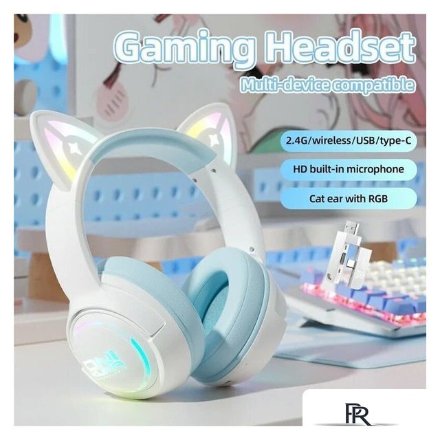 Наушники Onikuma GT838 Cat Ear (белый/голубой) - Изображение №3 — Интернет-магазин ПроЗаказ