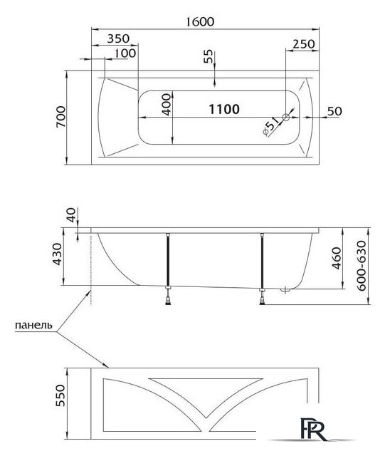 Ванна MarkaOne Modern 160x70 (с каркасом) - Изображение №3 — Интернет-магазин ПроЗаказ
