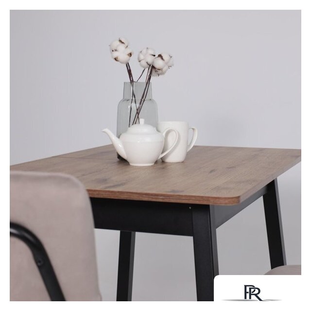 Кухонный стол Мамадома Tirk radial-94 раздвижной 94-126х64 (дуб веллингтон/черный) - Изображение №5 — Интернет-магазин ПроЗаказ