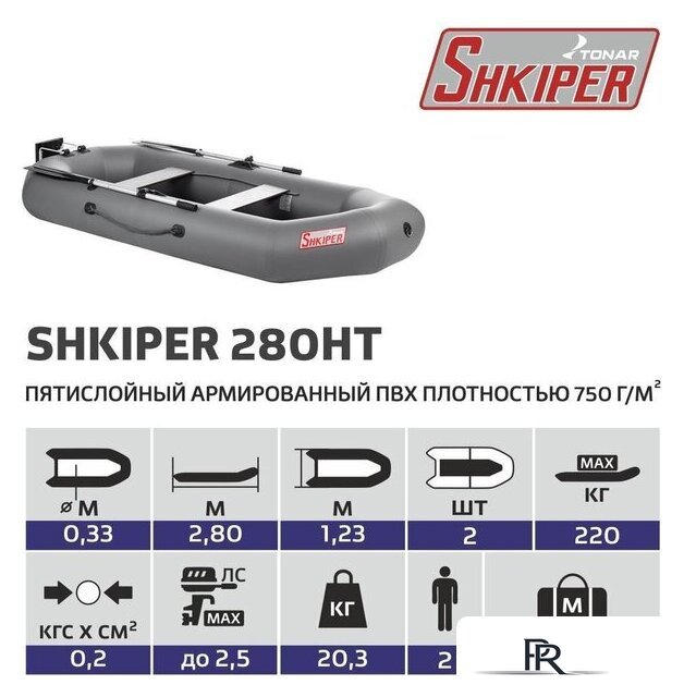 Моторно-гребная лодка Тонар Шкипер 280НТ (серый) - Изображение №9 — Интернет-магазин ПроЗаказ