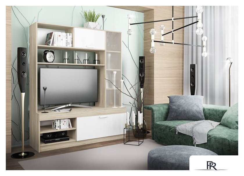 Стенка ДСВ Софи №1 СЦС 1400.1 (дуб сонома/белый глянец) - Изображение №1 — Интернет-магазин ПроЗаказ