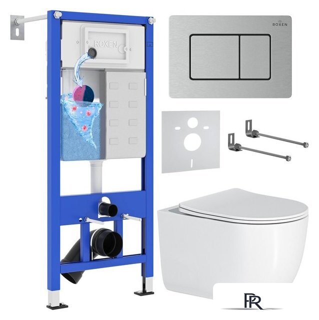 Унитаз подвесной Roxen Vortex в комплекте с инсталляцией StounFix Dual Fresh 6 в 1 968489 (кнопка: сатин) - Изображение №1 — Интернет-магазин ПроЗаказ
