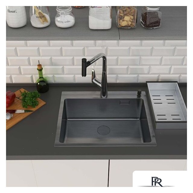 Кухонная мойка Roxen Simple 560220-50B PVD графит (с коландером и дозатором) - Изображение №3 — Интернет-магазин ПроЗаказ
