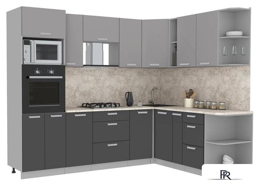 Готовая кухня Интерлиния Мила Лайт 1.88x2.6 правая (серебристый/антрацит/малага) - Изображение №1 — Интернет-магазин ПроЗаказ