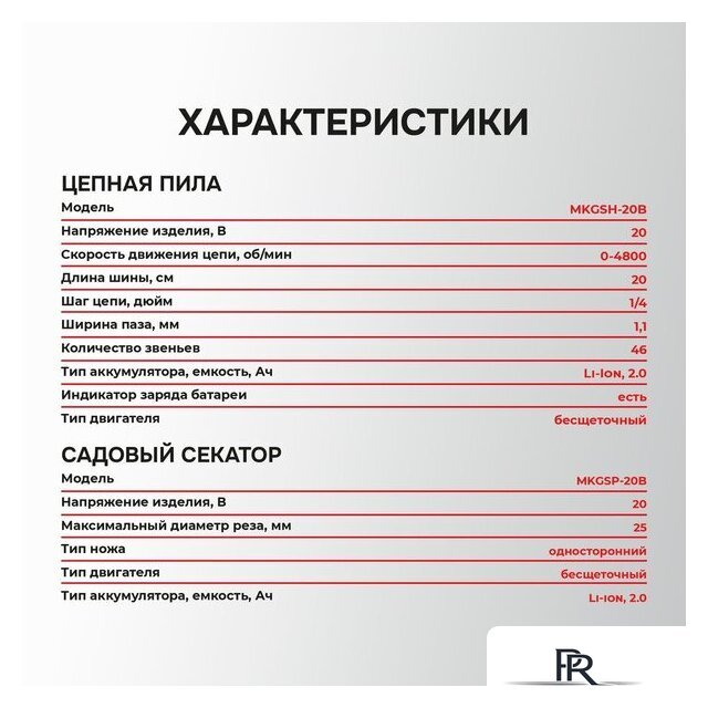  Profipower ProfiSet-2G20 E0217 (цепная пила, секатор, 2 АКБ) - Изображение №5 — Интернет-магазин ПроЗаказ