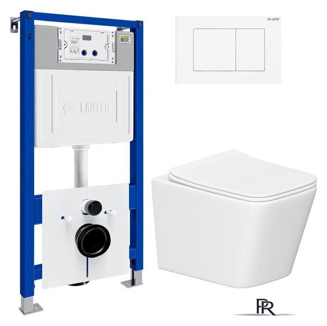 Унитаз подвесной Lauter Square 214903 с кнопкой 219702J (прямоугольная, белый) - Изображение №1 — Интернет-магазин ПроЗаказ