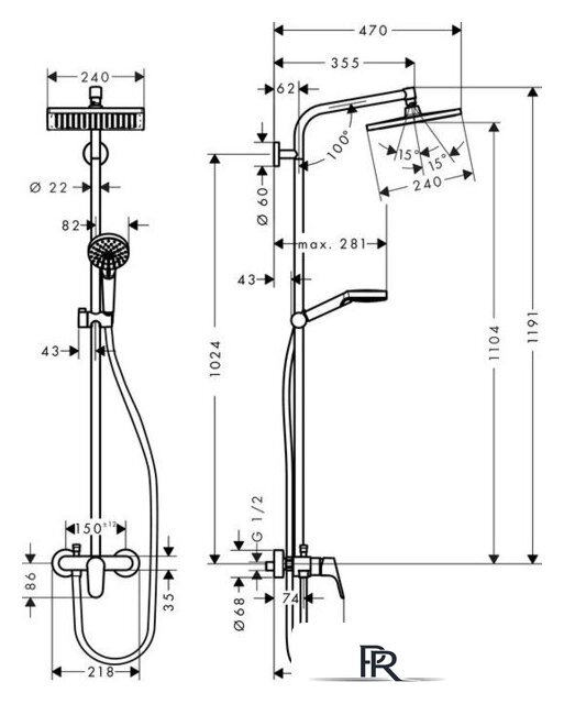 Душевая система  Hansgrohe Crometta E 240 1jet Showerpipe [27284000] - Изображение №2 — Интернет-магазин ПроЗаказ