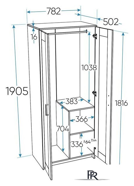 Шкаф распашной Mio Tesoro Нави 2 двери 2.15.01.070.19 (кашемир) - Изображение №7 — Интернет-магазин ПроЗаказ