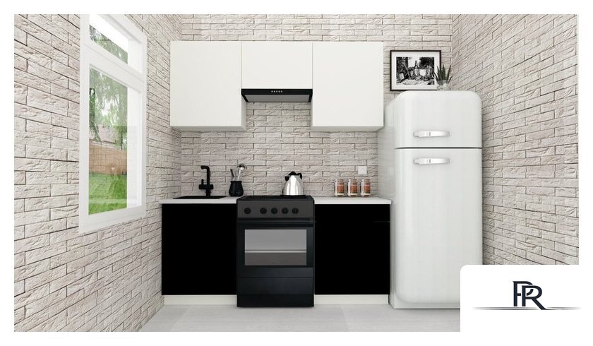 Готовая кухня ВерсоМебель Эко-1 1.7 (белый фасадный/черный/ст.мрамор итальянский) - Изображение №2 — Интернет-магазин ПроЗаказ