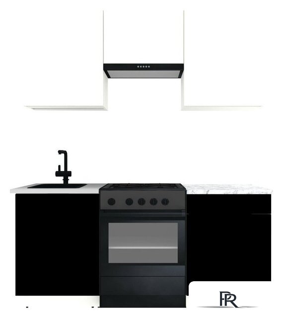 Готовая кухня ВерсоМебель Эко-1 1.7 (белый фасадный/черный/ст.мрамор итальянский) - Изображение №1 — Интернет-магазин ПроЗаказ