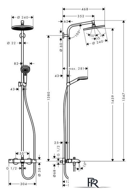 Душевая система  Hansgrohe Crometta S 240 Showerpipe [27320000] - Изображение №2 — Интернет-магазин ПроЗаказ