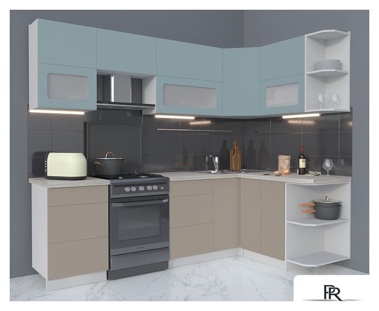 Готовая кухня Интерлиния Мила Матте 1.5x2.5 Б правая (океан/луна/травертин серый) - Изображение №1 — Интернет-магазин ПроЗаказ