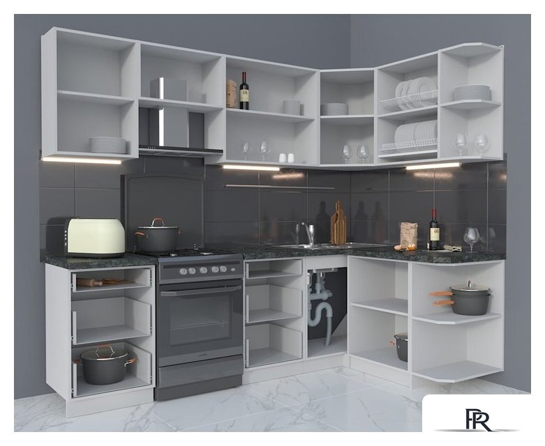 Готовая кухня Интерлиния Мила Матте 1.5x2.5 Б правая (океан/луна/травертин серый) - Изображение №3 — Интернет-магазин ПроЗаказ