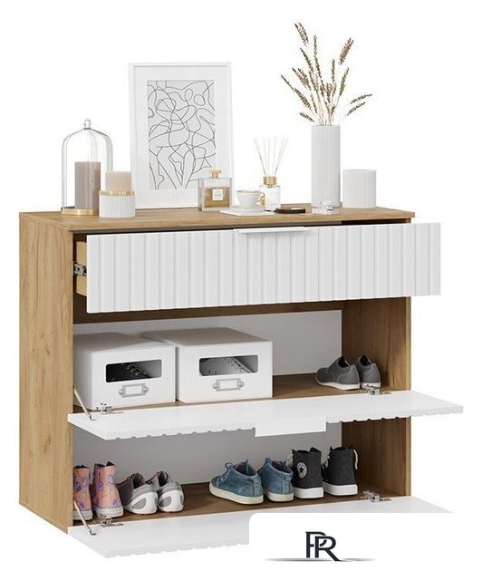 Тумба для обуви Трия Хилтон комбинированная Исп.2.3 (дуб крафт золотой/белый матовый) - Изображение №2 — Интернет-магазин ПроЗаказ