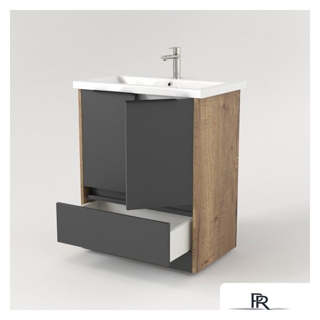  Дабер Тумба под умывальник 017 Cersanit Como 70 Т17.7С.0.22Ч (дуб галифакс/серый/ручка черная) - Изображение №2 — Интернет-магазин ПроЗаказ