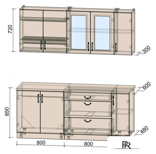 Готовая кухня Интерлиния Мила Крафт 1.9Б (дуб серый/дуб полярный/травертин серый) - Изображение №3 — Интернет-магазин ПроЗаказ