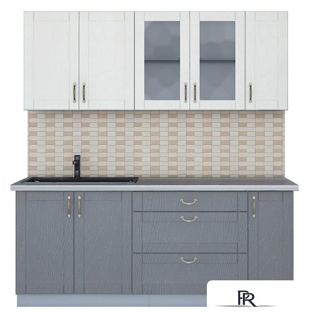 Готовая кухня Интерлиния Мила Крафт 1.9Б (дуб серый/дуб полярный/травертин серый) - Изображение №1 — Интернет-магазин ПроЗаказ