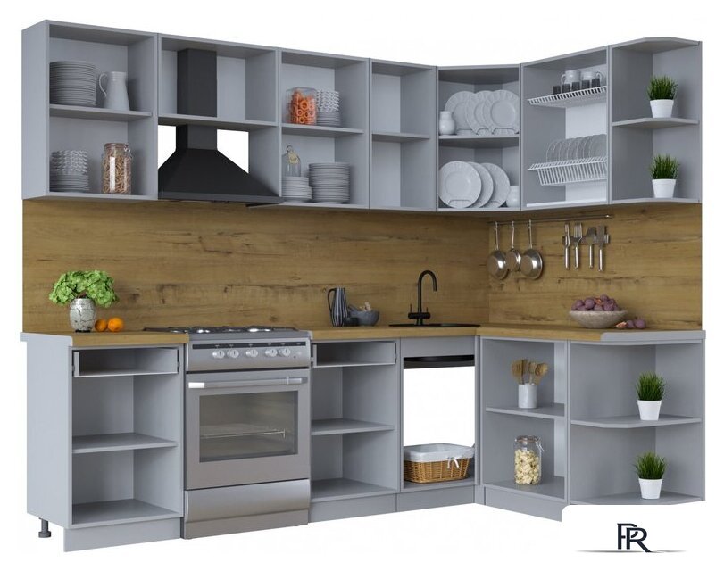 Готовая кухня Интерлиния Тренд 1.5x2.6 правая (мята/мята/дуб бунратти) - Изображение №3 — Интернет-магазин ПроЗаказ