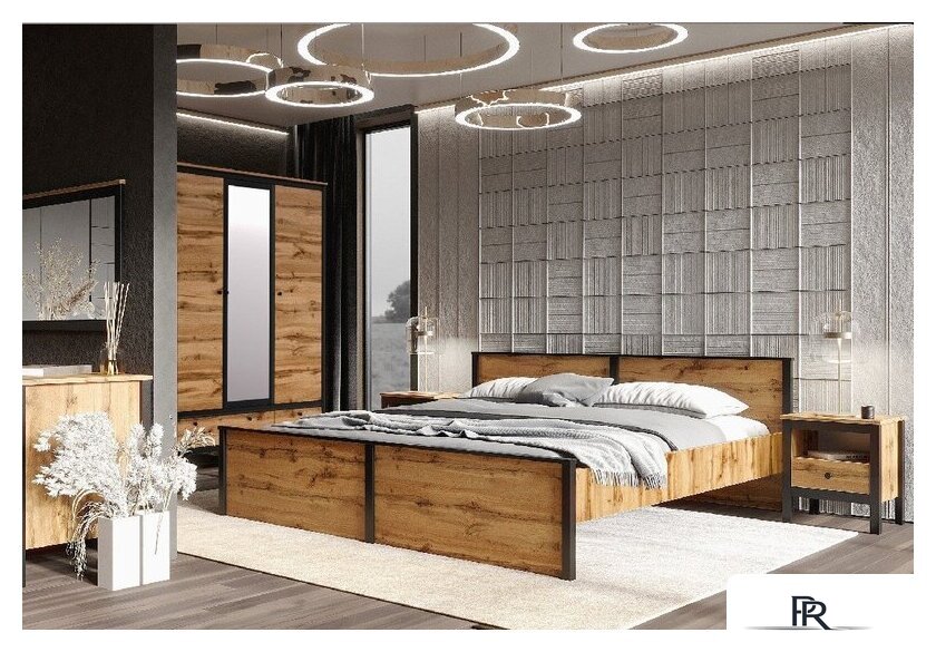 Шкаф распашной Black Red White Loft SZF3D2S (дуб вотан/черный) - Изображение №3 — Интернет-магазин ПроЗаказ