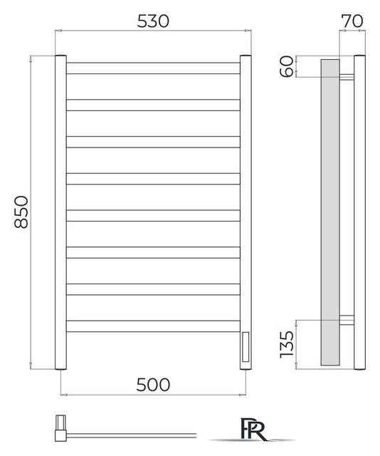 Полотенцесушитель TERMINUS Ното П8 500x850 (хром, Quick Touch) - Изображение №3 — Интернет-магазин ПроЗаказ