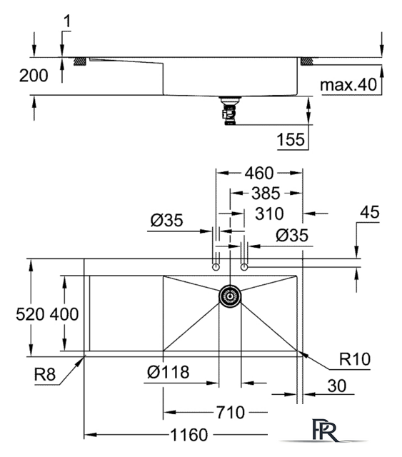 Кухонная мойка Grohe K1000 80-S 116/52 1.0 rh 31582SD1 (правая) - Изображение №3 — Интернет-магазин ПроЗаказ
