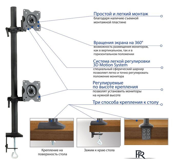 Кронштейн для монитора Kromax OFFICE-5 (темно-серый) - Изображение №3 — Интернет-магазин ПроЗаказ