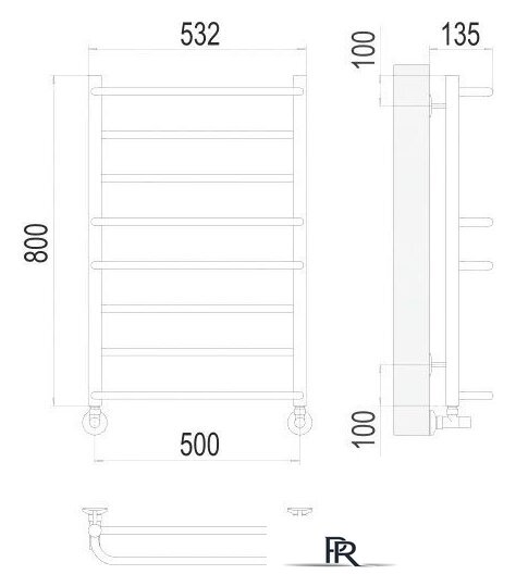 Полотенцесушитель TERMINUS Евромикс П8 500x800 нп (хром) - Изображение №3 — Интернет-магазин ПроЗаказ