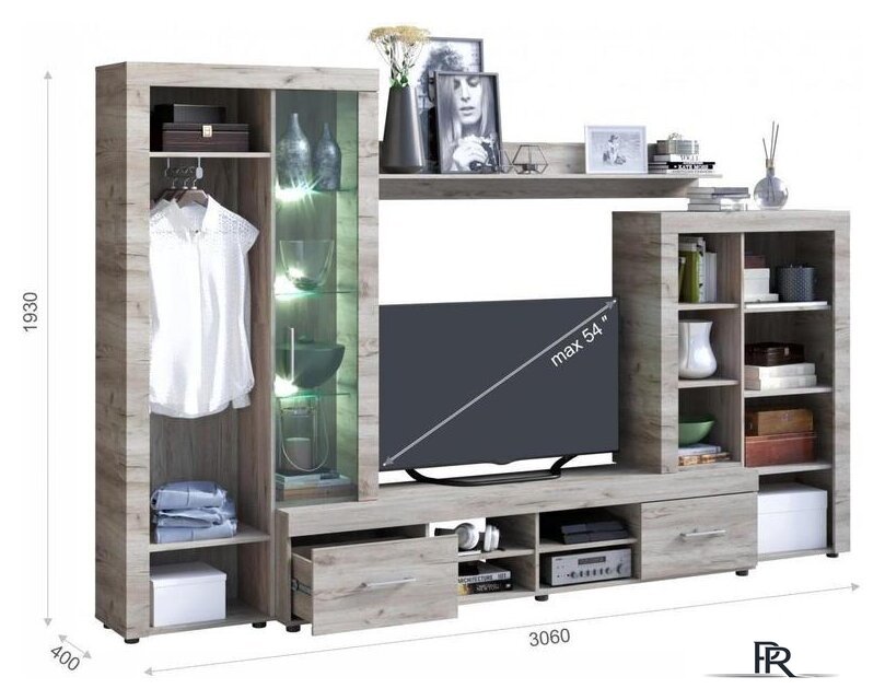 Стенка Империал Джерси (дуб крафт/серый) - Изображение №2 — Интернет-магазин ПроЗаказ