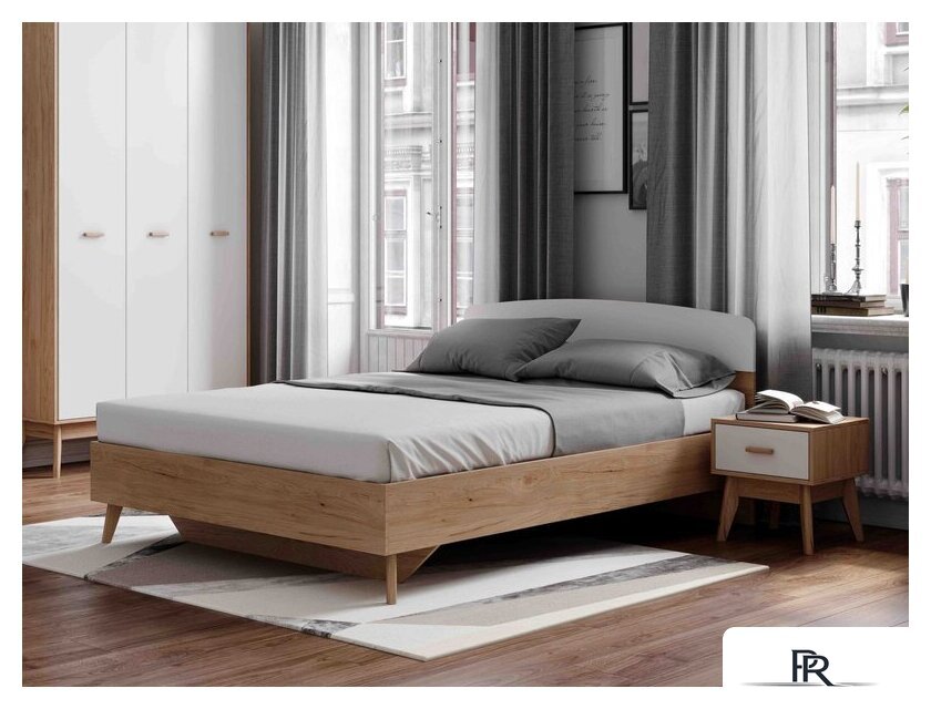 Кровать Мебельград Калгари 1600 (дуб натуральный светлый/белый матовый) - Изображение №3 — Интернет-магазин ПроЗаказ