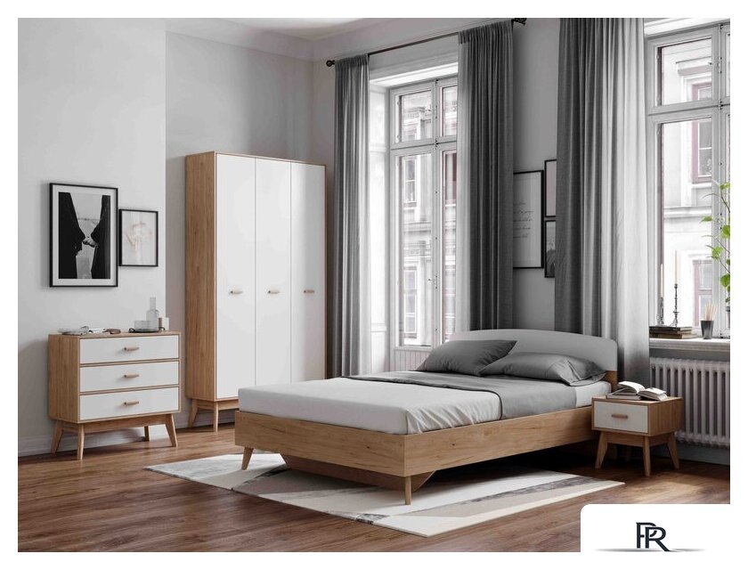 Кровать Мебельград Калгари 1600 (дуб натуральный светлый/белый матовый) - Изображение №4 — Интернет-магазин ПроЗаказ