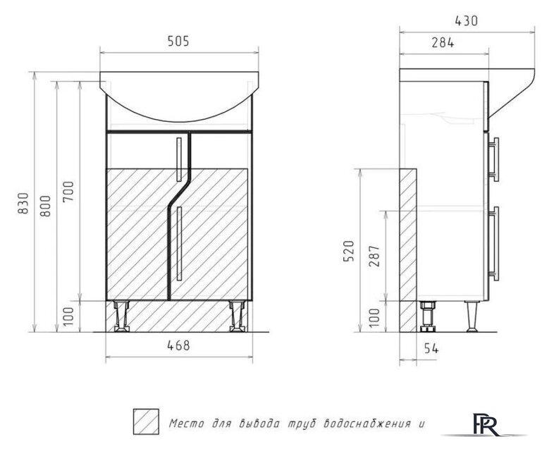  Volna Тумба с умывальником Bruno 50.2D Рива 50 (напольная) - Изображение №10 — Интернет-магазин ПроЗаказ