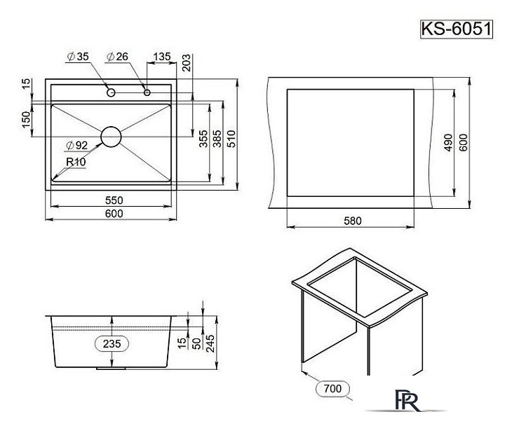 Кухонная мойка Granula KS-6051 (сатин) - Изображение №4 — Интернет-магазин ПроЗаказ
