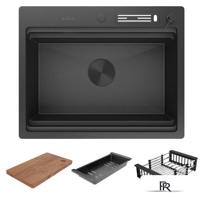 Кухонная мойка Roxen Stage 560250-60-BS оружейная сталь (с держателем для ножей и аксессуарами) - Изображение №4 — Интернет-магазин ПроЗаказ