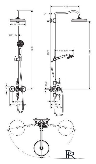 Душевая система  Hansgrohe Montreux Showerpipe 1jet 16572820 - Изображение №2 — Интернет-магазин ПроЗаказ