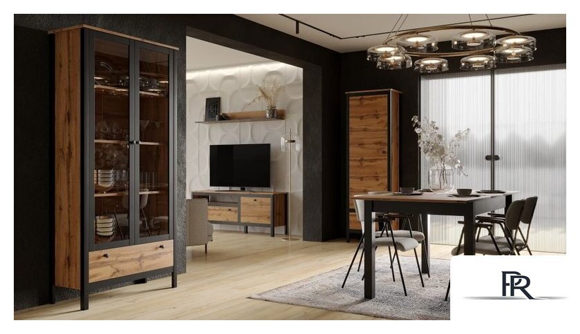 Шкаф-витрина Black Red White Loft REG2W1S (дуб вотан/черный) - Изображение №2 — Интернет-магазин ПроЗаказ