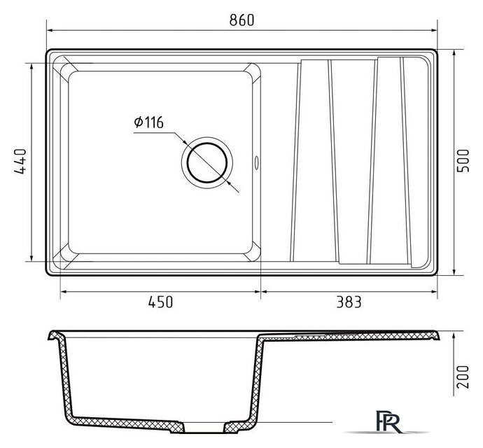 Кухонная мойка GranFest GF-LV-860L (кашемир) - Изображение №3 — Интернет-магазин ПроЗаказ